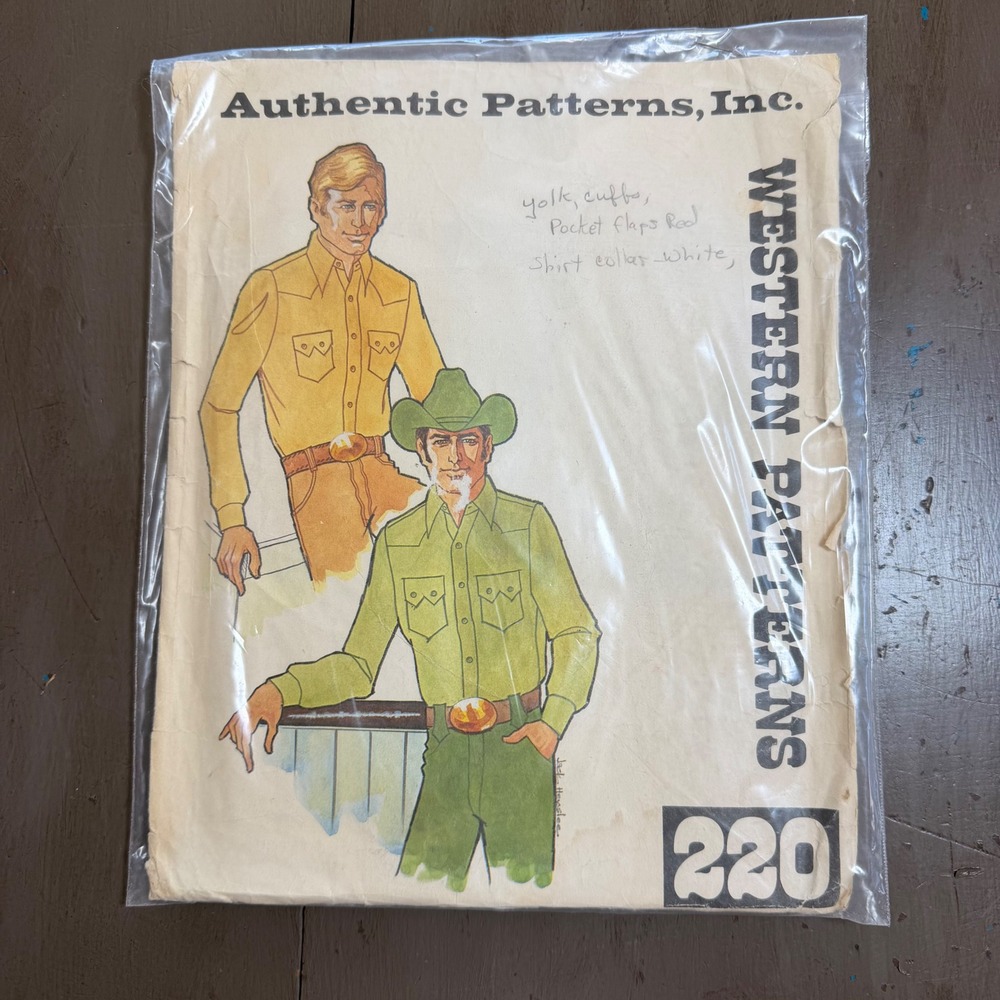 Vintage Authentic Patterns 220 Mens Western Shirt Sewing Pattern Cowboy Yoke 40